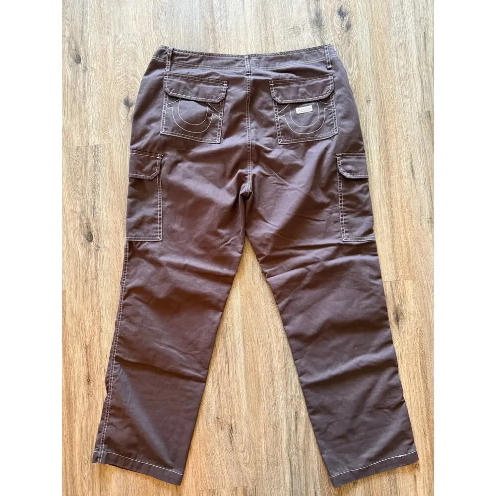 True Religion Men's Casual 38x30 Pants Cargo Brown with White Stitch
